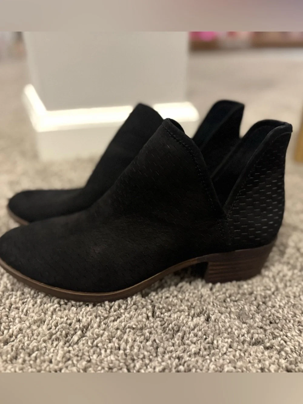 Women's Lucky Brand Black Suede Cutout Perforated Ankle Booties